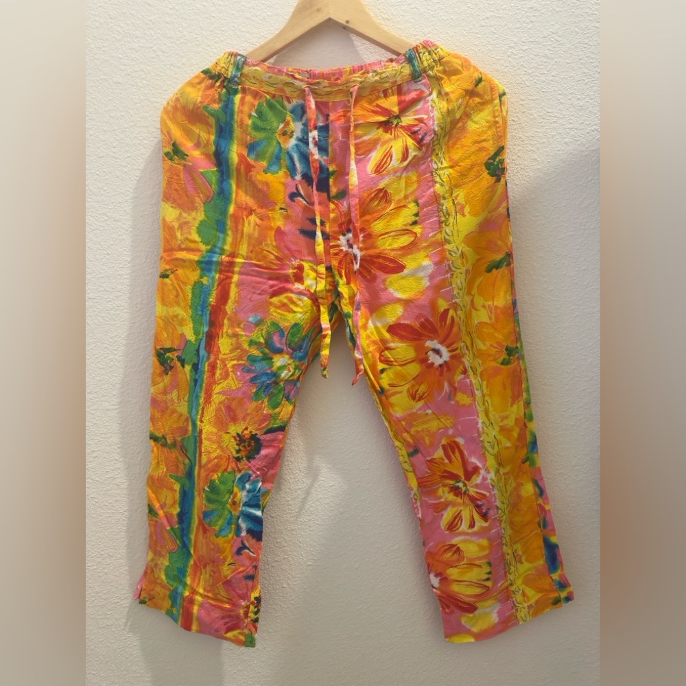 Vintage Jams World Floral Crops Wide Leg Pockets Size XS